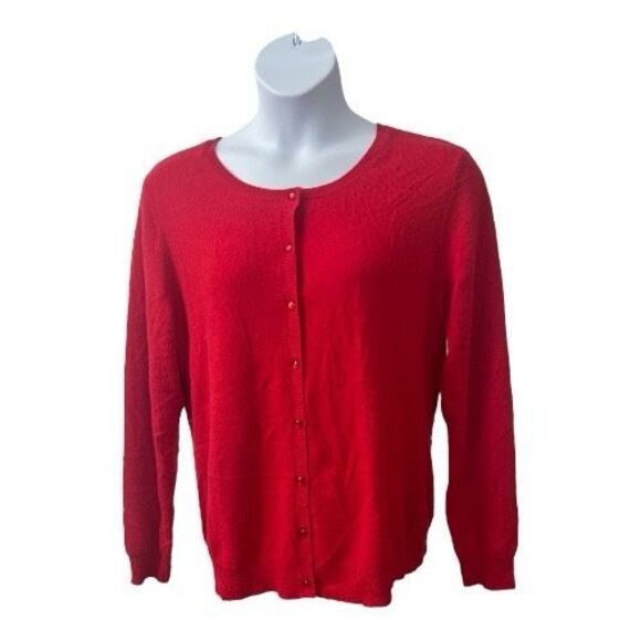 Jaclyn Smith 100% Cashmere Red Crew Neck Cardigan Sweater Plus Size XXL Button - Picture 1 of 9